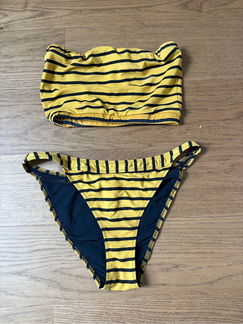 SOLID & STRIPED Yellow and Black Striped Bandeau Bikini